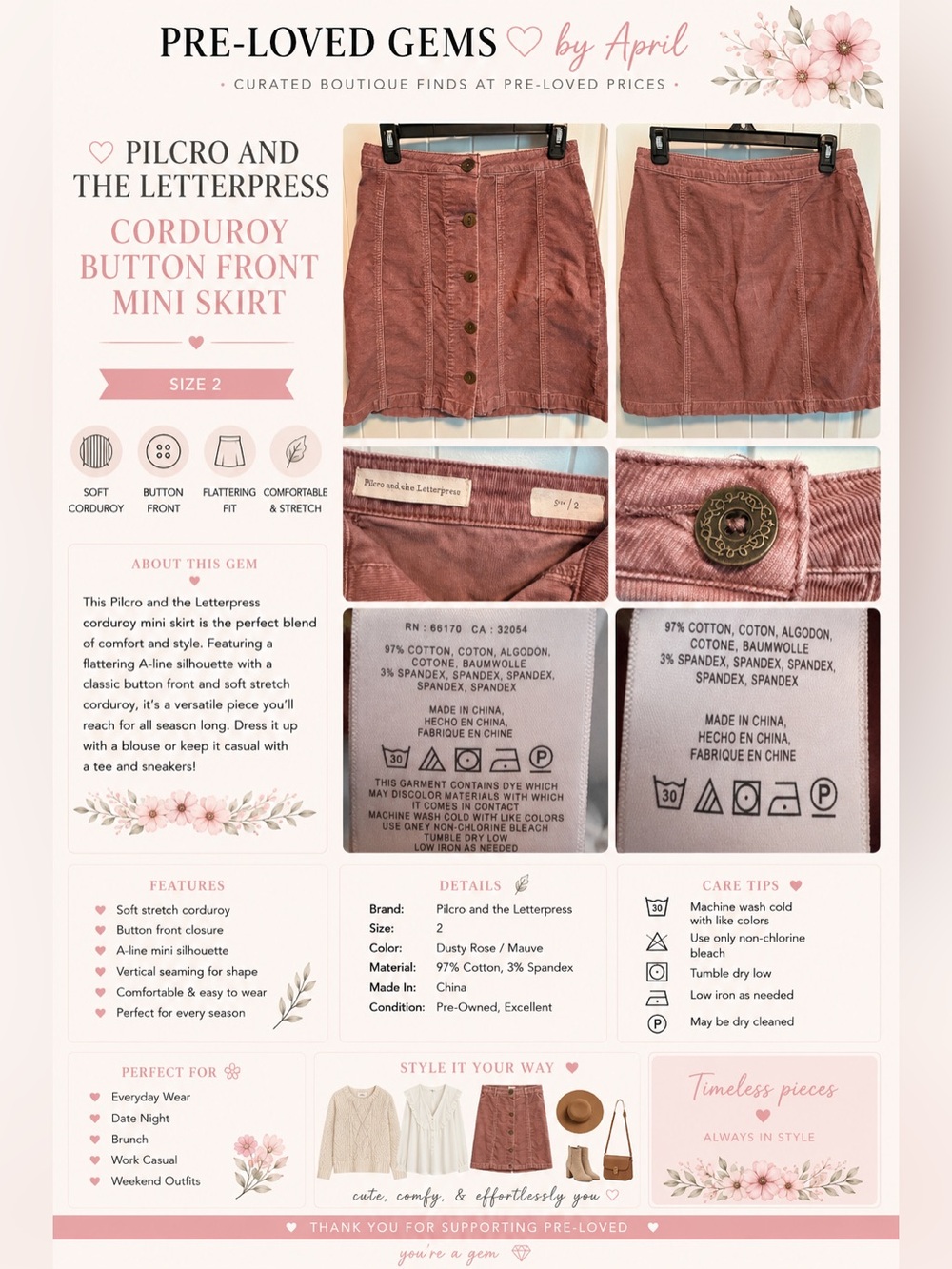 Anthropologie Pilcro and the Letterpress Corduroy Mini Skirt Rose 2
